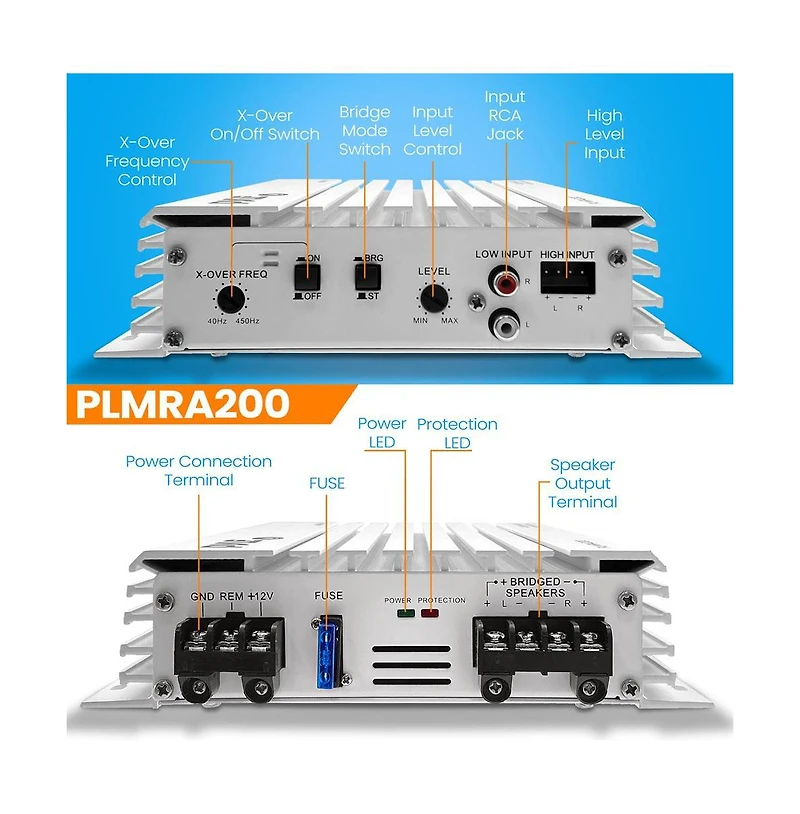 Pyle 2-Ch. Elite Series Marine Amplifier, Bridgeable 400W Waterproof Amp