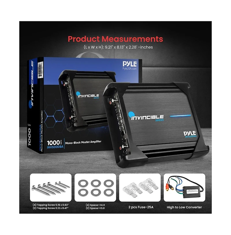 Pyle Mono-Block Mosfet Amplifier, 1000W Max, Invincible Series
