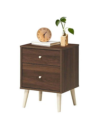 Gymax Nightstand 2-Drawer Beside End Side Table w/Rubber Legs Oak Finish