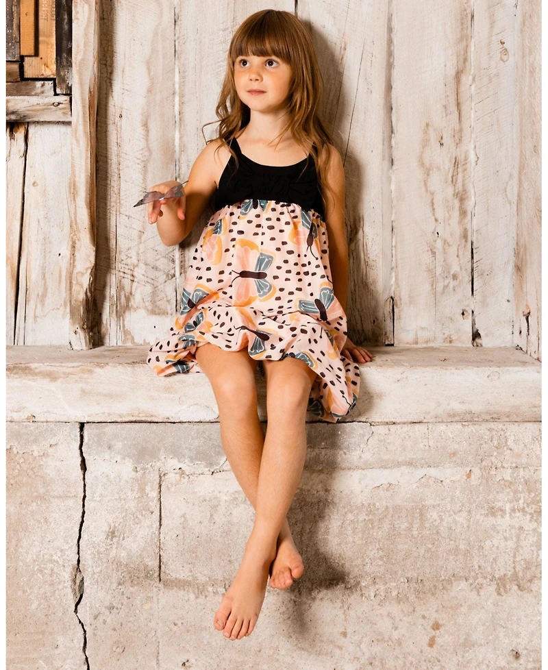 Deux par Big Girls Printed Bubble Dress Black And Pink Butterflies