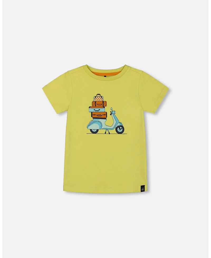 Deux par Deux Baby Boys Organic Cotton Tee Lime Green And Blue Vespa