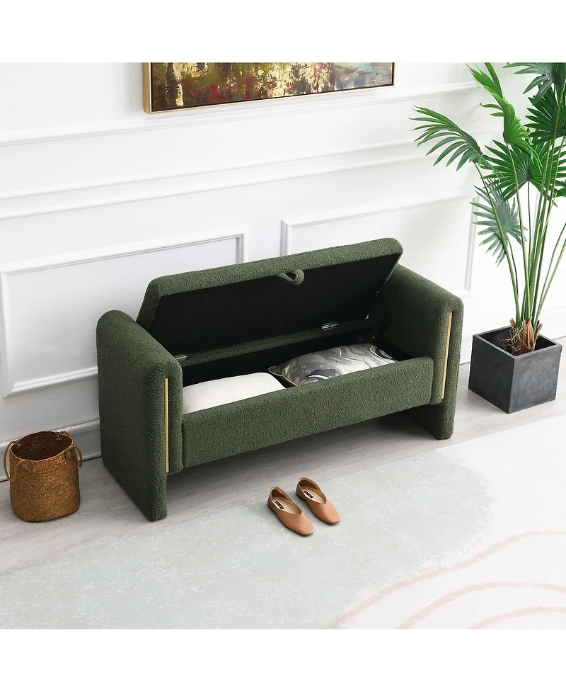 Modern Teddy Bed End Bench with Storage and Arms, Upholstered Foot Rest Stool, Comfy Vanity Bench-The Pop Home