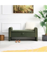 Modern Teddy Bed End Bench with Storage and Arms, Upholstered Foot Rest Stool, Comfy Vanity Bench-The Pop Home