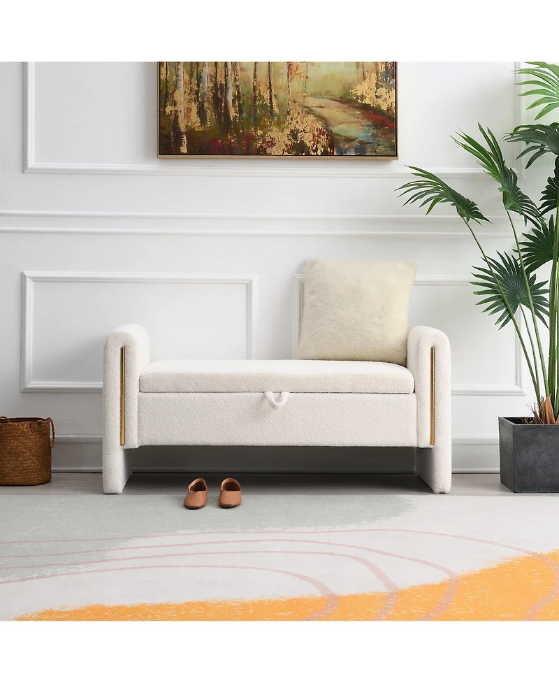 Modern Teddy Bed End Bench with Storage and Arms, Upholstered Foot Rest Stool, Comfy Vanity Bench-The Pop Home