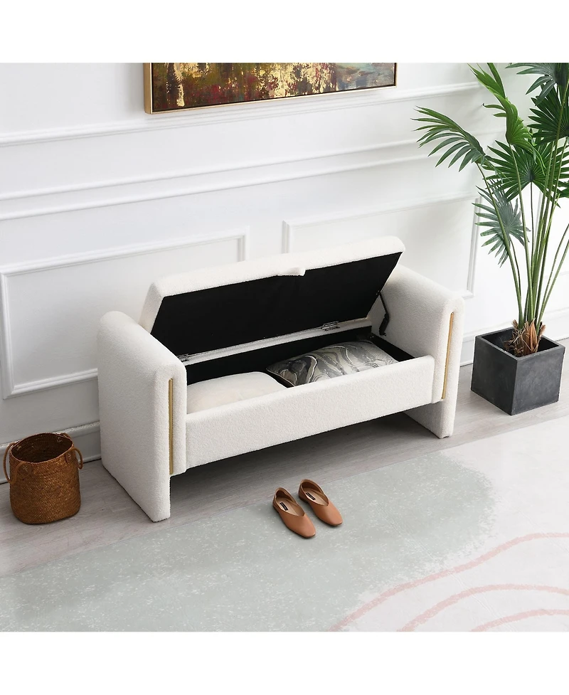 Modern Teddy Bed End Bench with Storage and Arms, Upholstered Foot Rest Stool, Comfy Vanity Bench-The Pop Home