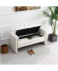Modern Teddy Bed End Bench with Storage and Arms, Upholstered Foot Rest Stool, Comfy Vanity Bench-The Pop Home