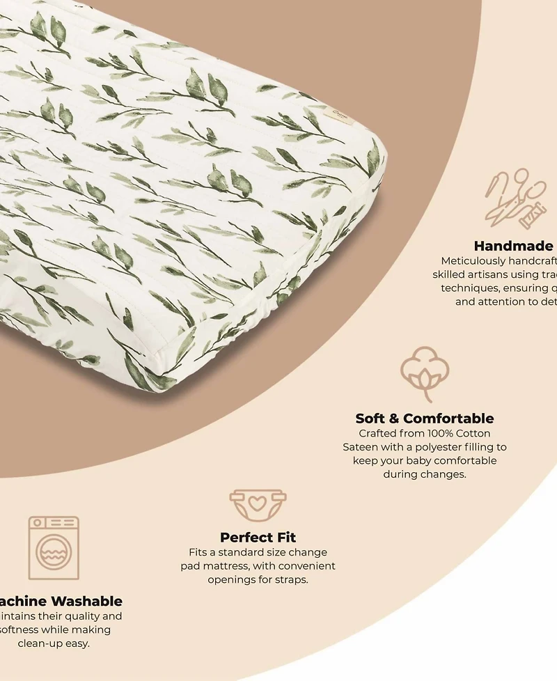Crane Baby Parker Quilted Change Pad Cover - Leaf