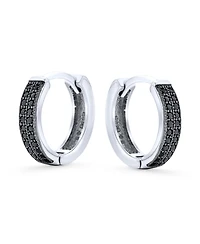 Bling Jewelry Black Pave Cz Cubic Zirconia Micro Pave 2 Row Huggie Hoop Earrings .925 Sterling Silver .30 inch Diameter