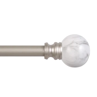 Kenney Fast Fit Easy Install Adjustable White Marble Curtain Rod with Decorative Ball Finials 5/8"