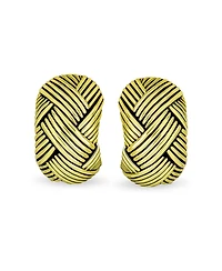 Bling Jewelry Half Hoop Shrimp Style Woven Braided Dome Basket Weave Clip On Earrings Button Style Non Pierced Ears Oxidized Gold Plated Brass
