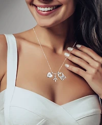 Diamond Heart, Leaf & Giraffes Three Charm Pendant Necklace (1/3 ct. t.w.) in Sterling Silver, 16" + 2" extender