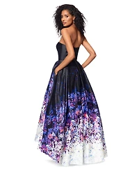 Betsy & Adam Petite Strapless High-Low Ball Gown