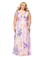 Betsy & Adam Plus Sleeveless V-Neck Floral Dress