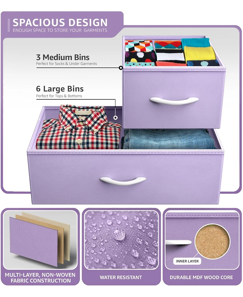 Sorbus 9 Drawers Dresser - Furniture Storage for Bedroom, Closet, Office Organization - Steel Frame, Wood Top, Fabric Bins