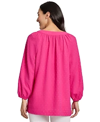 Jones New York Women's 3 Quarter Sleeve Notch Neck Popover Dotted Blouse