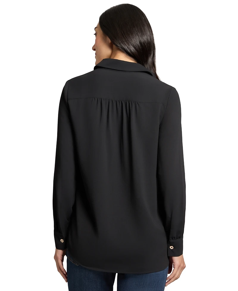 Long Sleeve Shirttail Side Button Popover Tunic