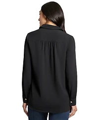 Long Sleeve Shirttail Side Button Popover Tunic