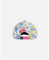 Deux par Deux Baby Girls Printed Cap White, Pink, And Green Flowers