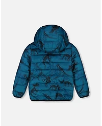 Deux par Deux Baby Boys Printed Quilted Mid-Season Jacket Blue And Gray
