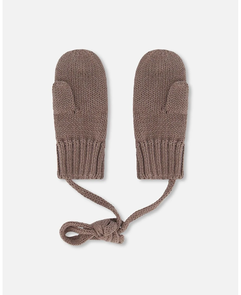 Deux par Deux Baby Boys Knit Mittens With String Taupe