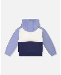 Deux par Deux Toddler Boys French Terry Color Block Full Zip Hoodie Sweatshirt Blue, Navy And Cream - Toddler|Child
