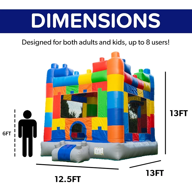 HeroKiddo Block Party Bounce House Commercial Grade for Kids and Adults (with Blower), Basketball Hoop, Outdoor Indoor, Birthday Party, Rental Quality