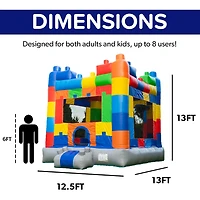 HeroKiddo Block Party Bounce House Commercial Grade for Kids and Adults (with Blower), Basketball Hoop, Outdoor Indoor, Birthday Party, Rental Quality