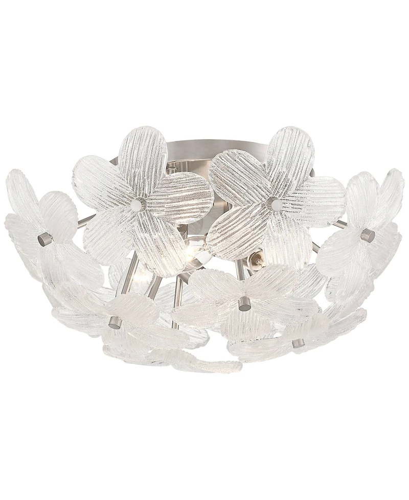 Possini Euro Design Filoli 16" Modern Semi Flush-Mount Ceiling Light Fixture Kitchen Foyer Flower Silver Brushed Nickel Finish