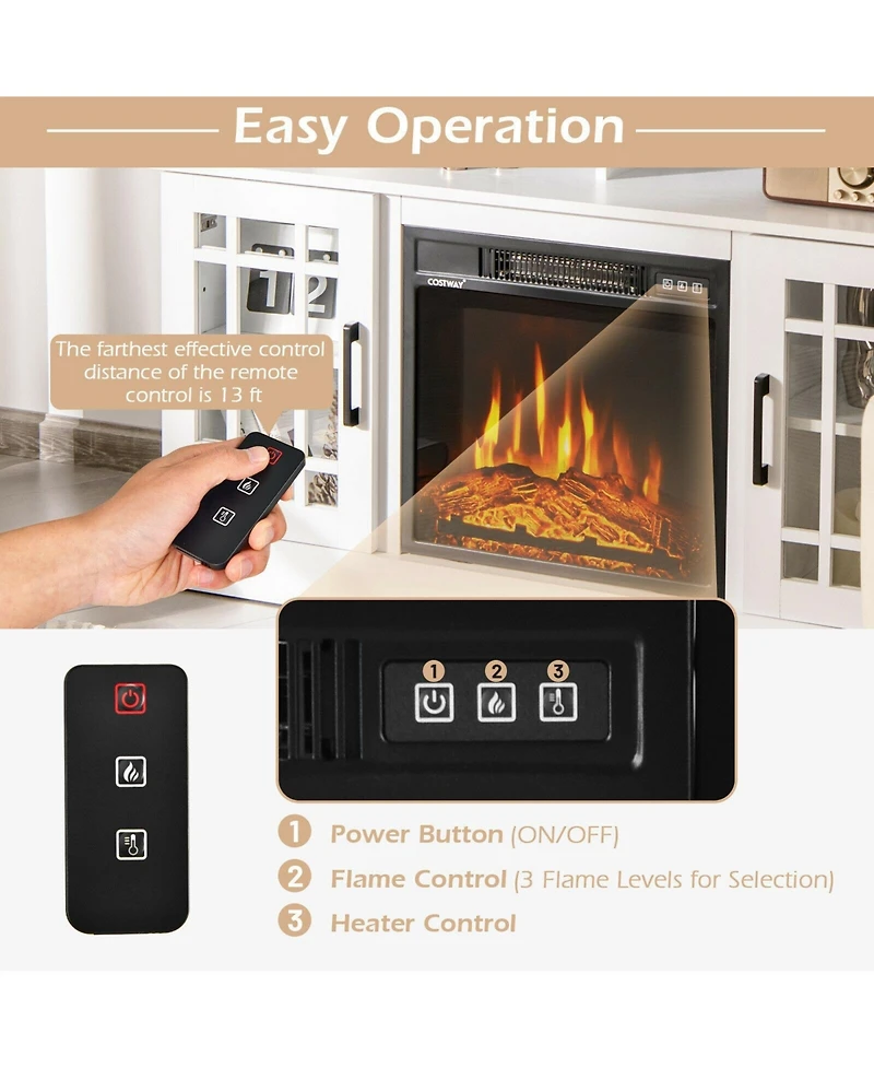 Gouun 48 Inch Electric Fireplace Tv Stand with Cabinets for TVs Up to 50 Inch