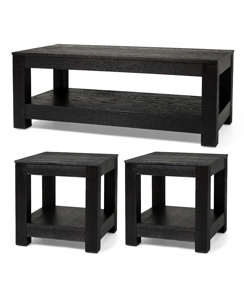 Maven Lane Paulo Wooden Coffee Table with Set of 2 Side Tables, Weathered Black