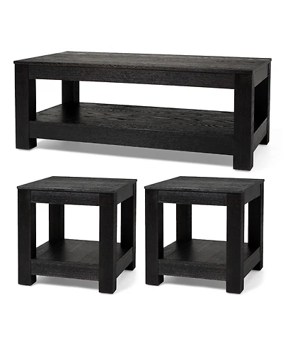 Maven Lane Paulo Wooden Coffee Table with Set of 2 Side Tables, Weathered Black