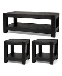 Maven Lane Paulo Wooden Coffee Table with Set of 2 Side Tables, Weathered Black