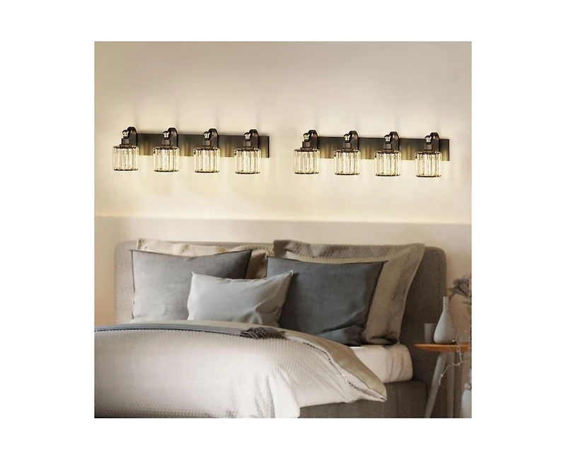 gaomon Modern Crystal Bathroom Vanity Lights Black Bathroom Light Fixtures Crystal Vanity Shower Lights Over Mirror, Mirror Glass Crystal Bathroom Van