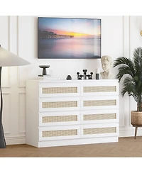 gaomon 8 Drawer Double Dresser for Bedroom, Rattan Chest of Dressers