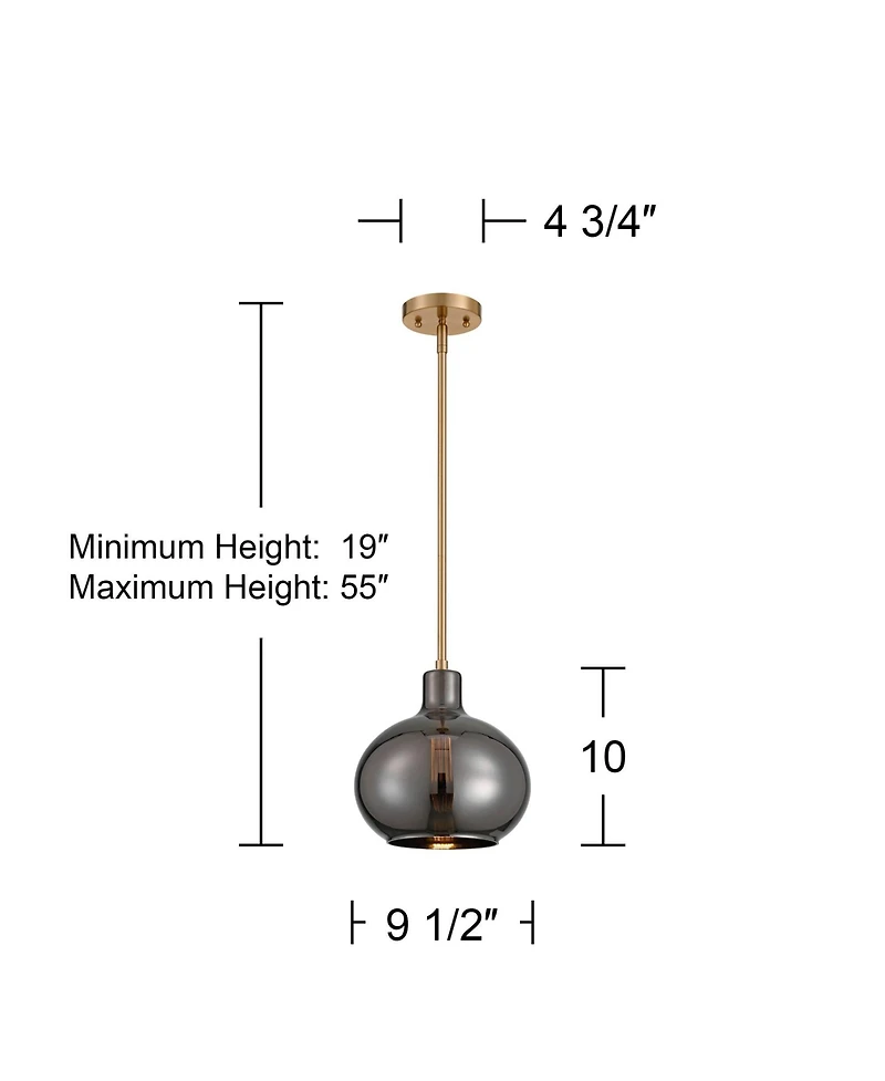 360 Lighting Partridge 9 1/2" Modern Pendant Ceiling Light Fixture Dining Room Over Table Kitchen Island Foyer Hanging Round Brass Finish Mirror Glass