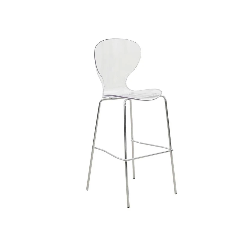 LeisureMod Oyster Acrylic Barstool with Steel Frame in Chrome Finish Set of 2 in Clear