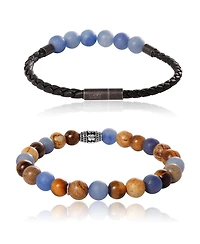 Lucky Brand Sodalite, Picture Jasper, Tiger's Eye Stretch Bead & Magnetic Cord Bracelet Set - 2 Piece