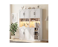 gaomon 71" Tall Kitchen Pantry Storage Cabinet, Kitchen Hutch Storage Cabinet with Led Lights, Freestanding Pantry Cabinet with Microwave Shelf