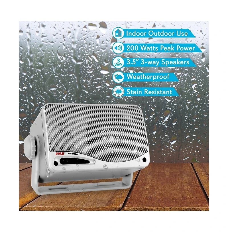 Pyle 3.5" 200 Watt 3-Way Weatherproof Mini Box Speaker System, Silver