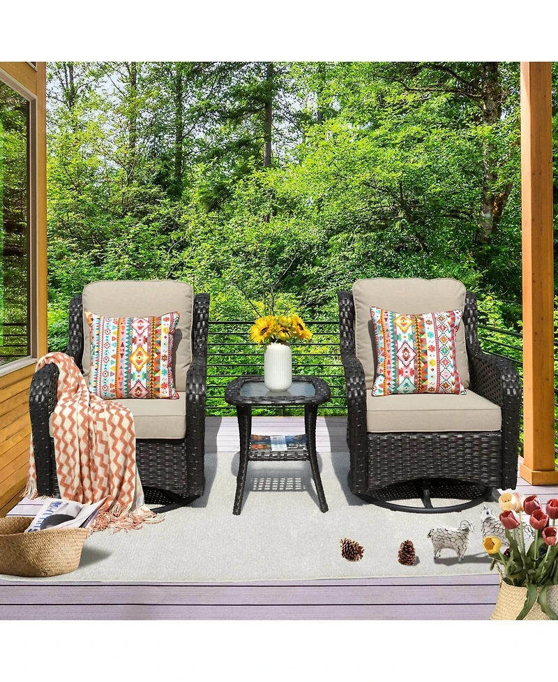 Xizzi Outdoor Swivel Rocker Chairs Set, 3 Piece Patio Bistro Set with 360 Degrees Rocking Chair and Side Table