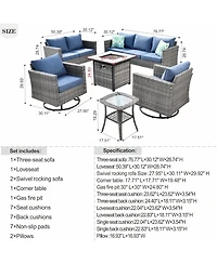 Xizzi Patio Furniture Set 6 Piece Outdoor Sectional Sofa with Rocking Swivel Chairs Square Fire Pit Table Loveseat All Weather Wicker Rattan Conve