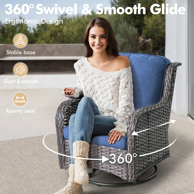 Xizzi Patio Furniture Sets Outdoor Swivel Rocking Chairs with 50,000 Btu Propane Fire Pit Table 7 Pieces All Weather Pe Wicker Conversation Sofa and M