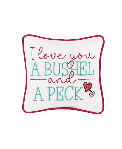 10" x 10" Valentine's Day "I Love You A Bushel And A Peck" Embroidered Small/Petite Size Accent Throw Pillow