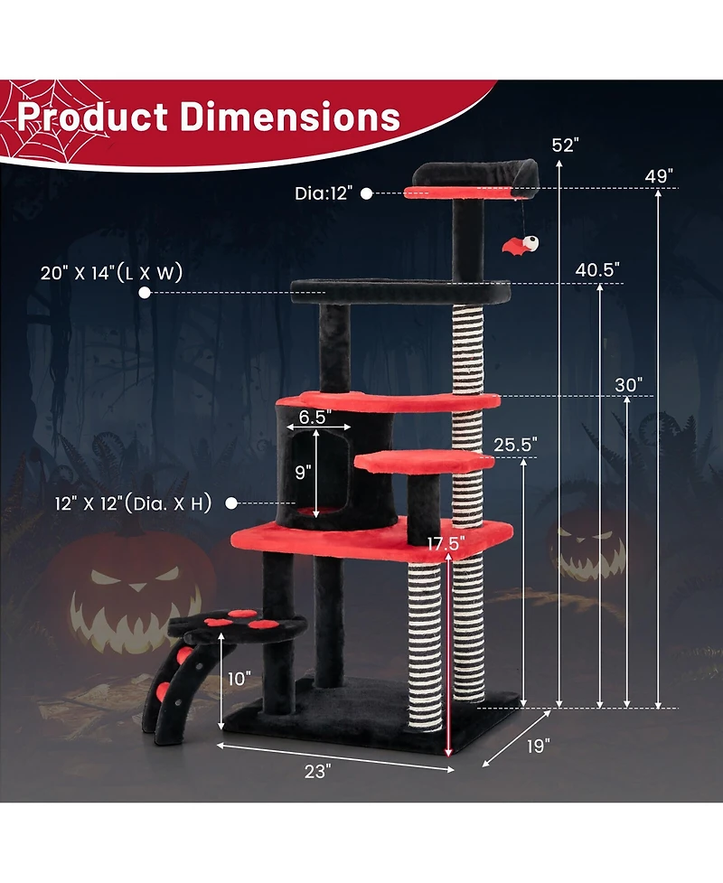 Gymax Gothic Cat Tree 52'' Tall Cat Tower w/ Cat Bed Cat Condo Sisal Scratching Post