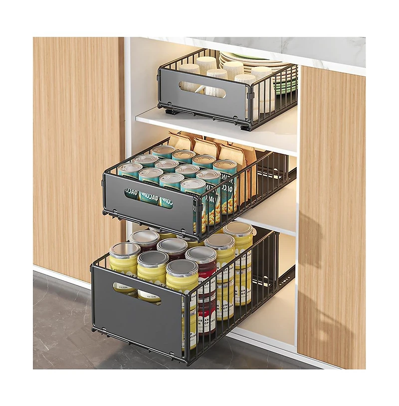 gaomon 1pc Pull Out Cabinet Organizer, Expandable Kitchen Drawers, Heavy Duty Slide Out Storage Basket With Adhesive Film, Under Sink Cabinet Storage