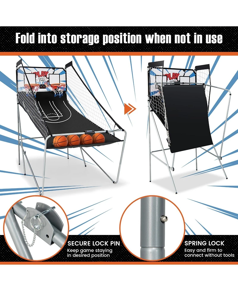 Kuyotq Foldable Dual Shot Basketball Arcade Game with Electronic Scoring System