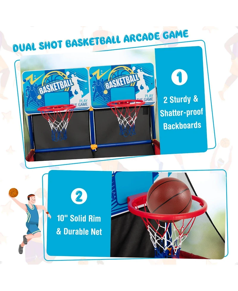 Kuyotq Kids Arcade Basketball Game Set with 4 Basketballs and Ball Pump