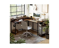 gaomon L Shaped Desk with Drawers and Led Lights, 55 Inch Computer Desk with Shelves & Monitor Stand