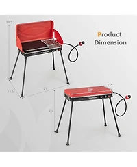 2-in-1 Propane Grill 2 Burner Camping Gas Stove Portable with Removable Leg