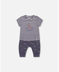 Deux par Deux Baby Boys Organic Cotton Top And Muslin Pant Set Striped Navy
